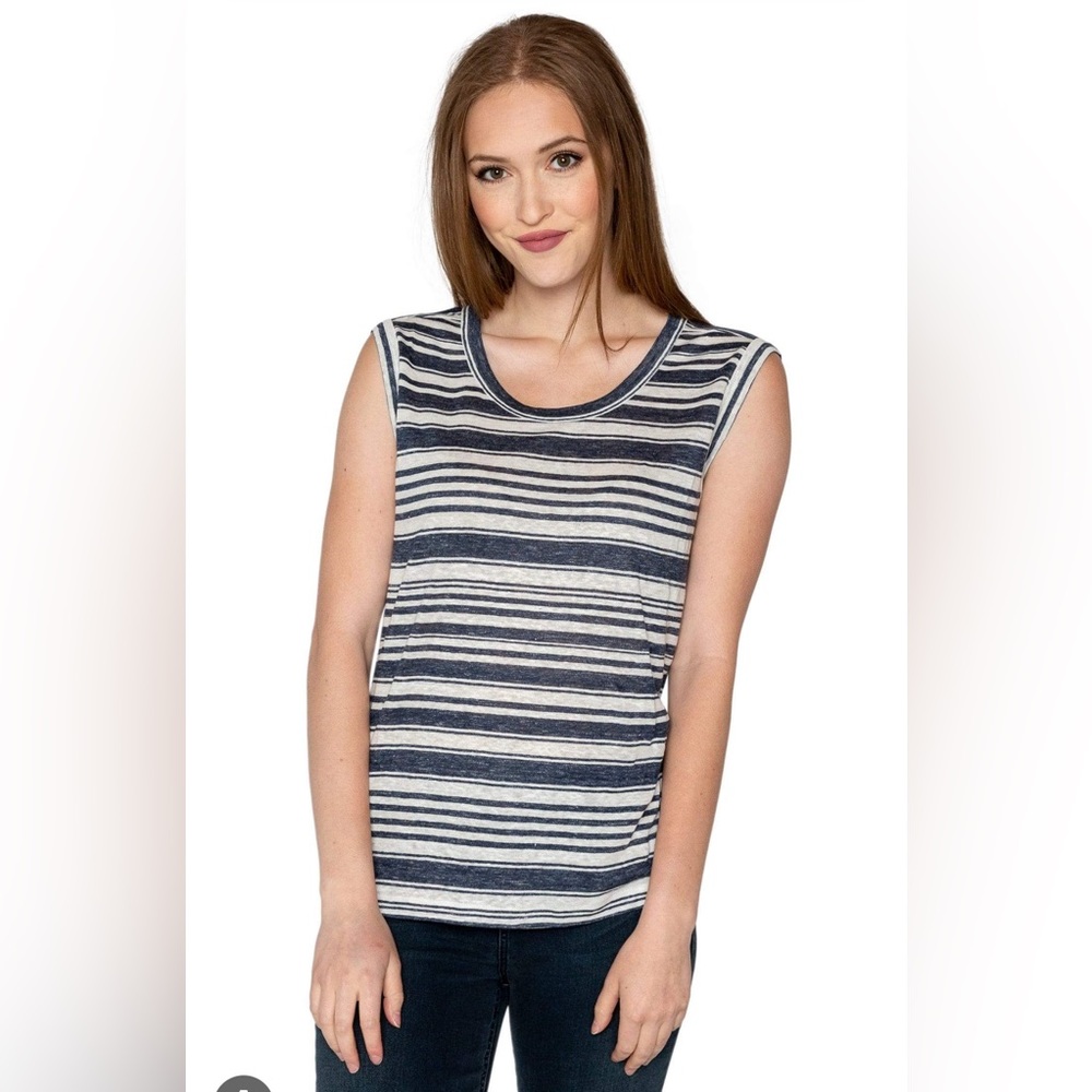 VELVET BY GRAHAM & SPENCER LADA STRIPED TANK TOP LINEN size Medium